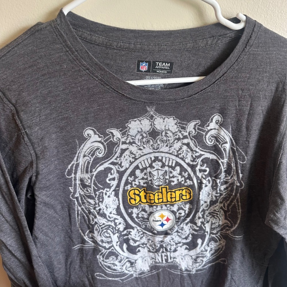 NFL Team Apparel Steelers Shirt‎ Womens XL Grey Long Sleeve Football Graphic Tee
